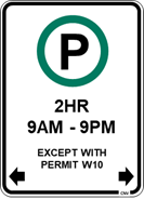 Time limited Parking Except with Permit sign